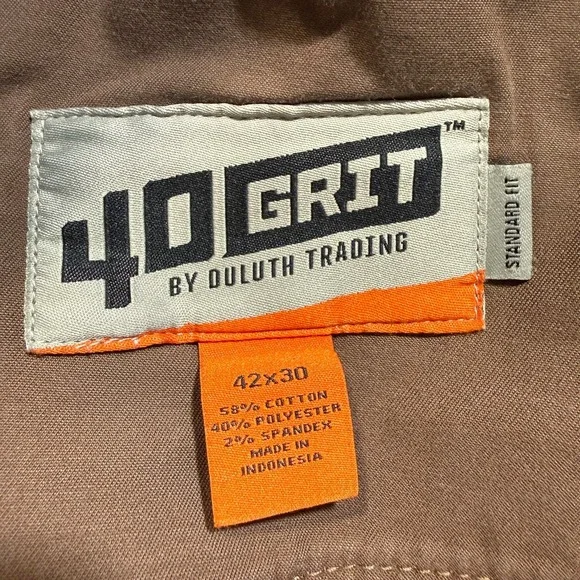 Duluth Trading 40 Grit Pants Mens 42x30 Brown Standard Fit Flex Twill Carpenter - Picture 10 of 12